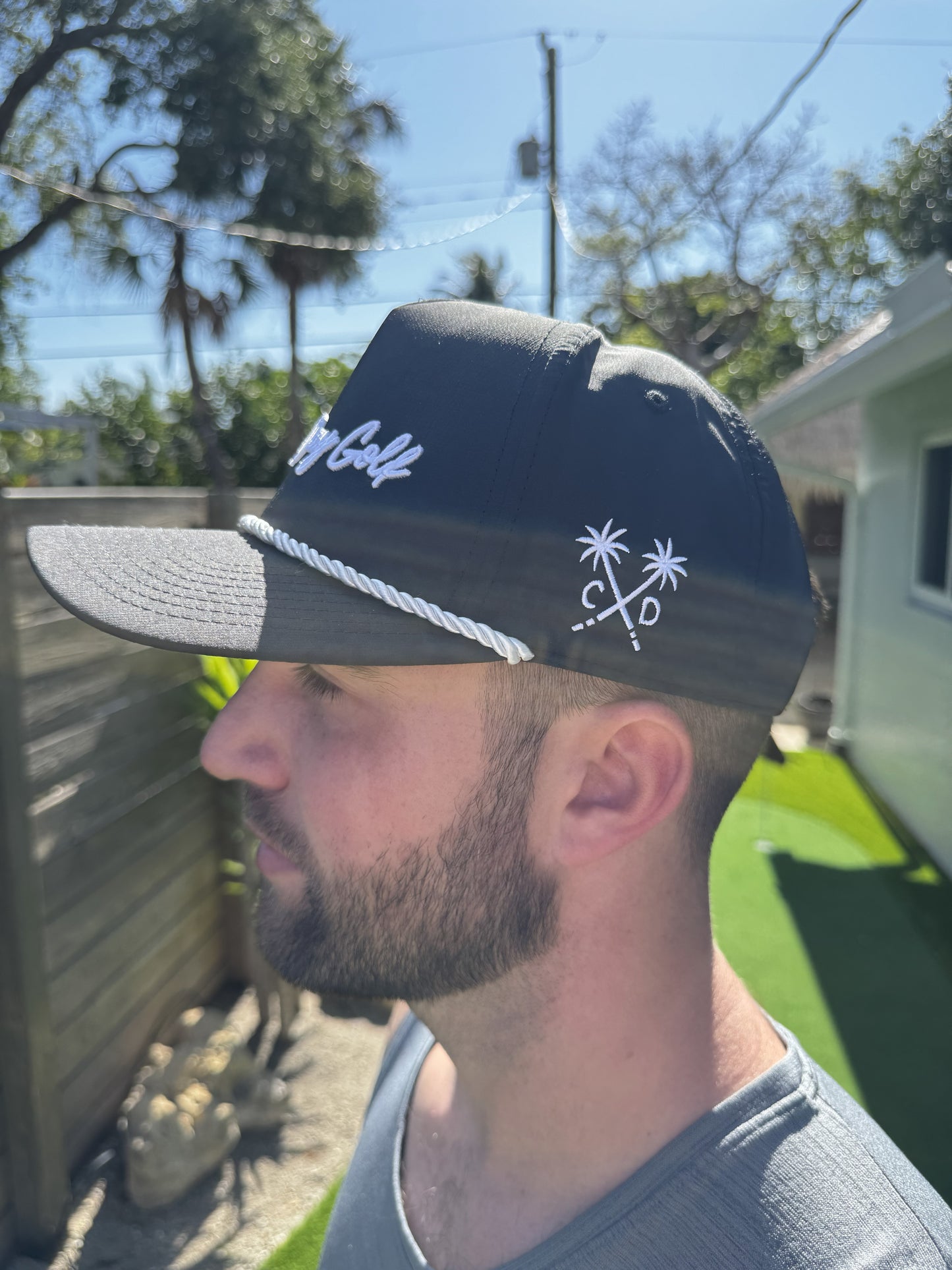 Clear Day Golf Palms Rope Hat – Black